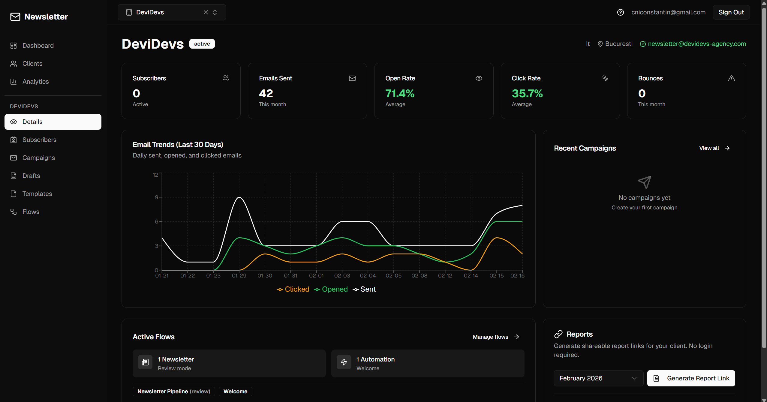 DeviDevs Platform — Details: panou centralizat cu datele fiecărui client